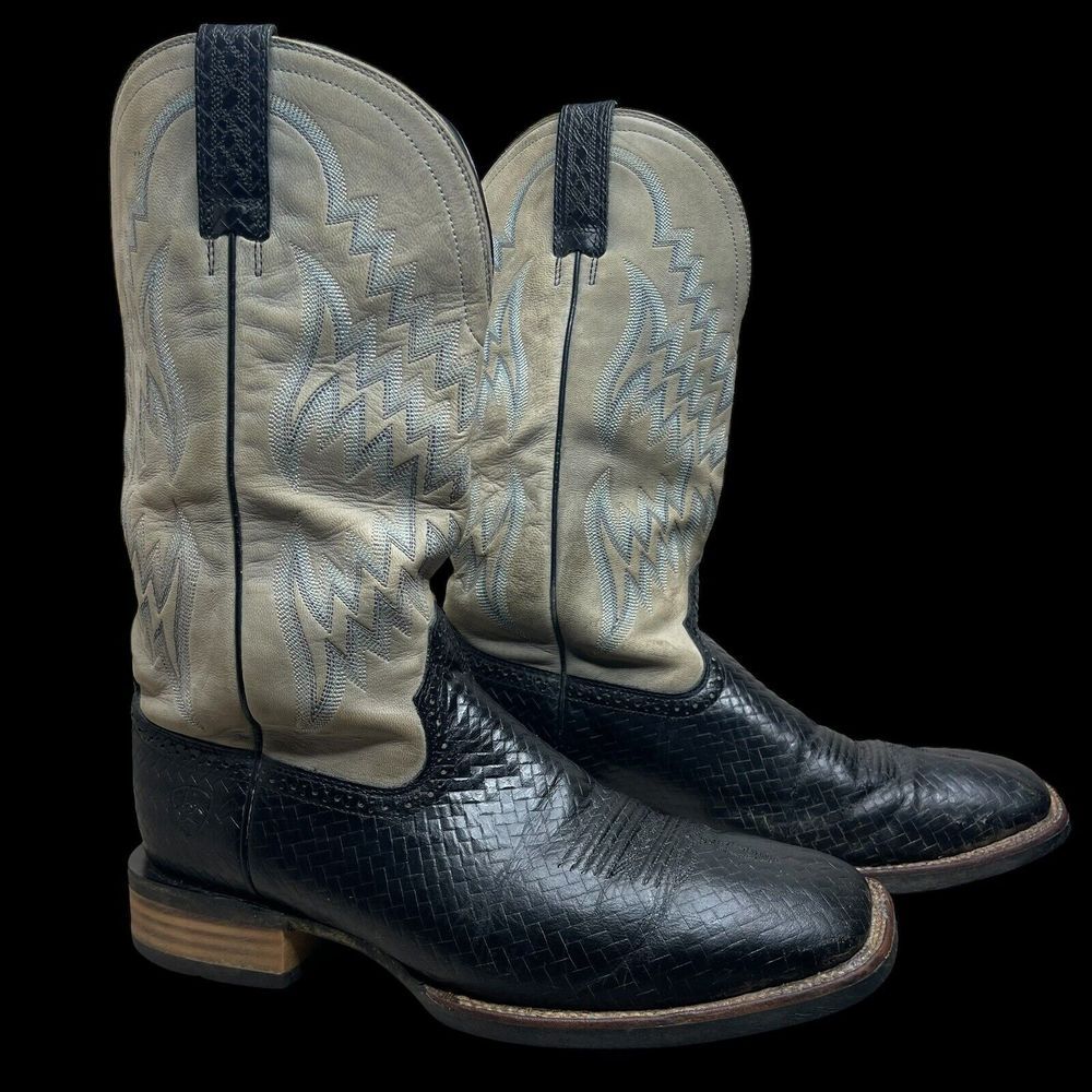 Ariat Black and Cream Cowboy Boots with Square Toe